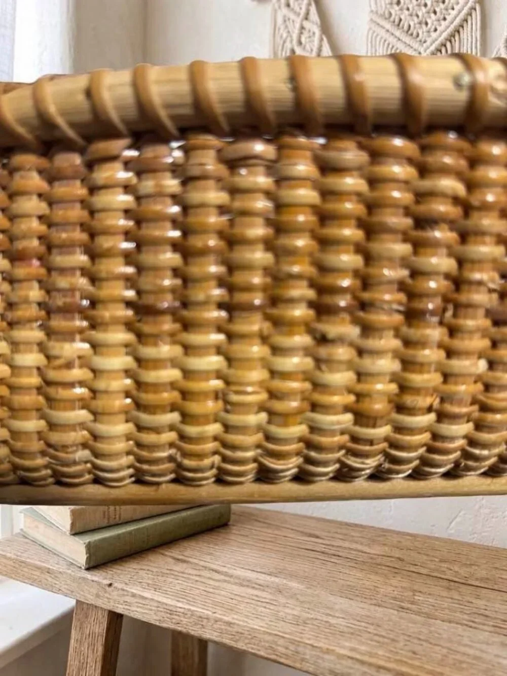 Vintage Handwoven Nantucket Style Oval Bread Basket | Solid Hardwood Base | Coas
